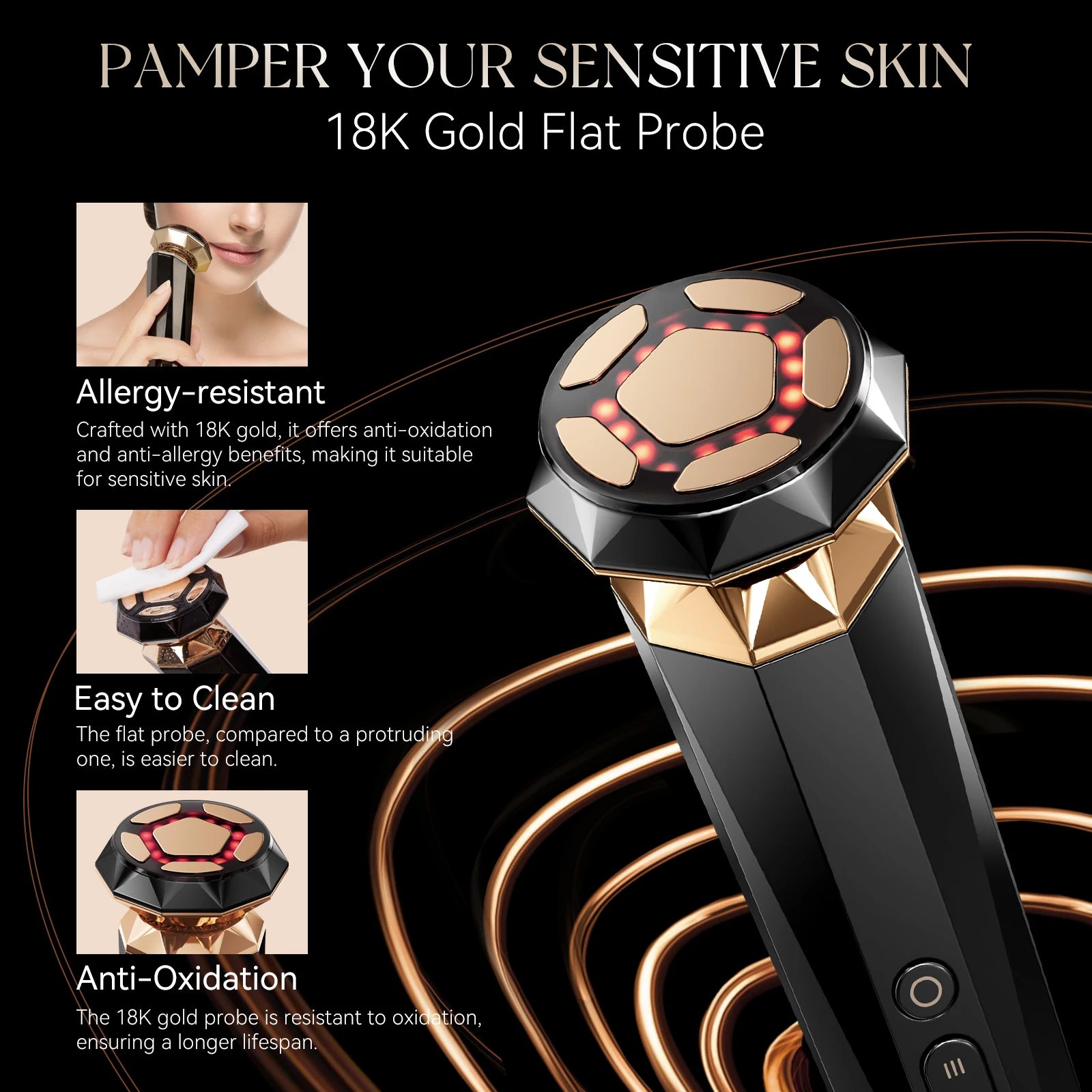 Discover salon-level skincare with the ANLAN Pro 18K Gold Multifunctional Skin Care Device – Upgraded Version.