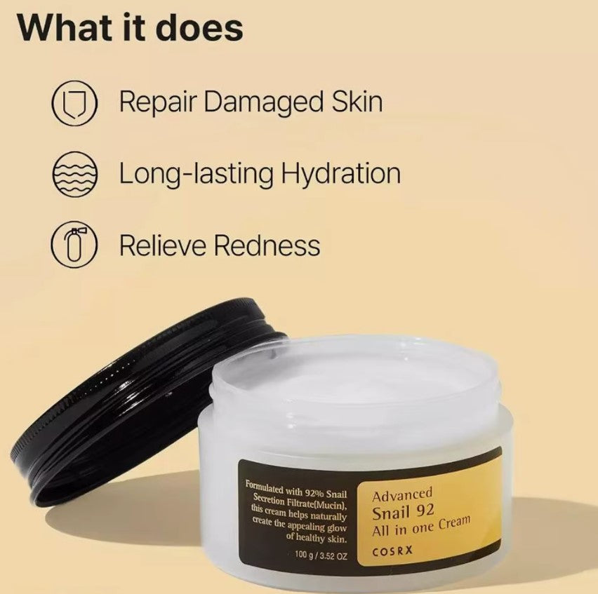 Cosrx Advanced Snail 96 Mucin Power Repair Essence Toner Cream hydrates, nourishes, and brightens all skin types.
