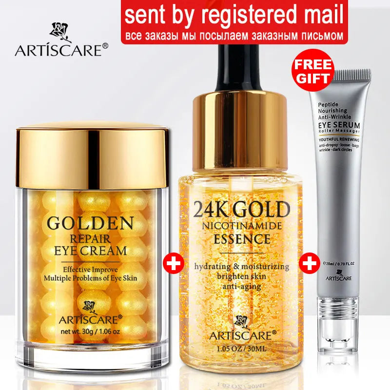 ARTISCARE 24K Gold SkinCare SET Face Cream Moisturizing Serum Dark Circles Essence Korean Skin Care Products